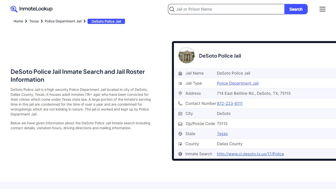 DeSoto Police Jail Inmate Search and Jail Roster Information